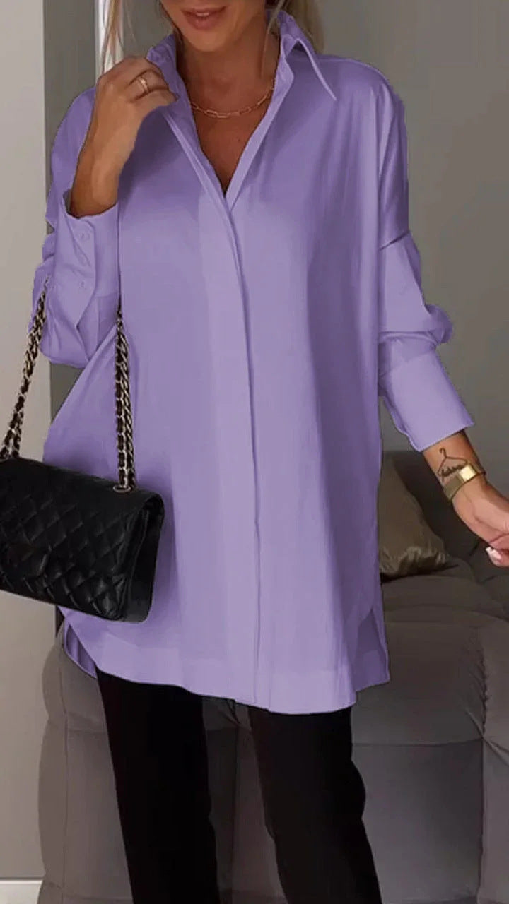 Oversized Lapel Button Shirt Dress | Auren