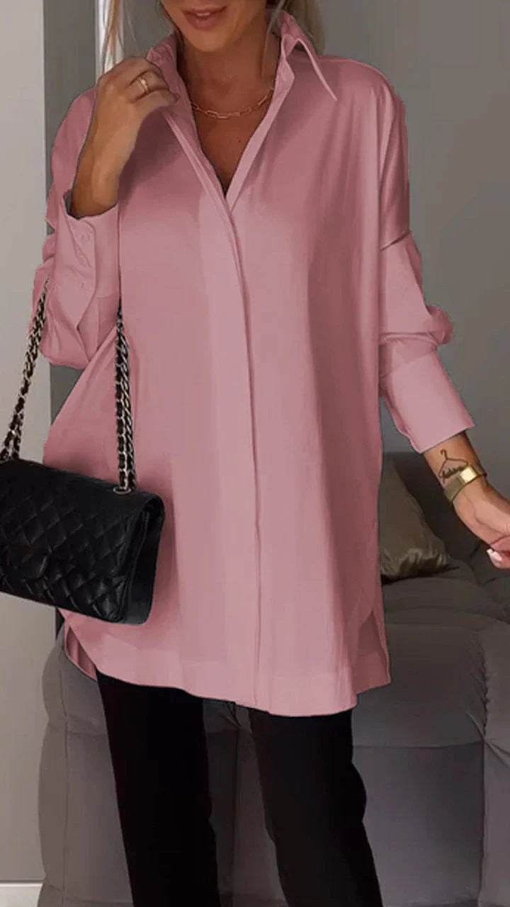 Oversized Lapel Button Shirt Dress | Auren