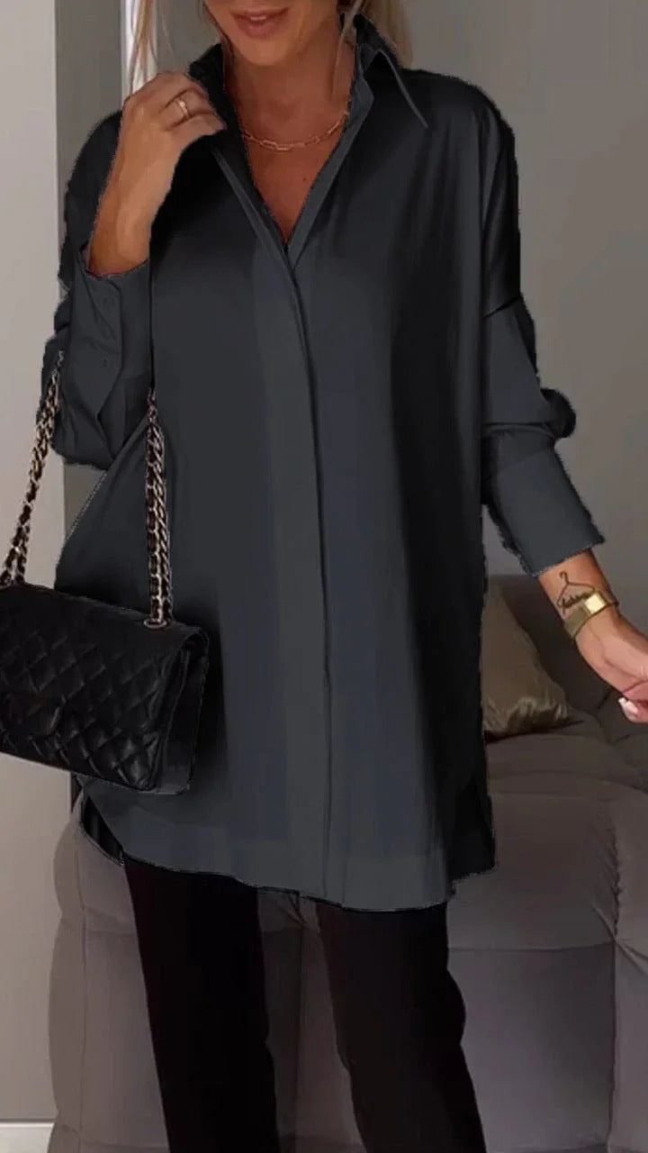 Oversized Lapel Button Shirt Dress | Auren