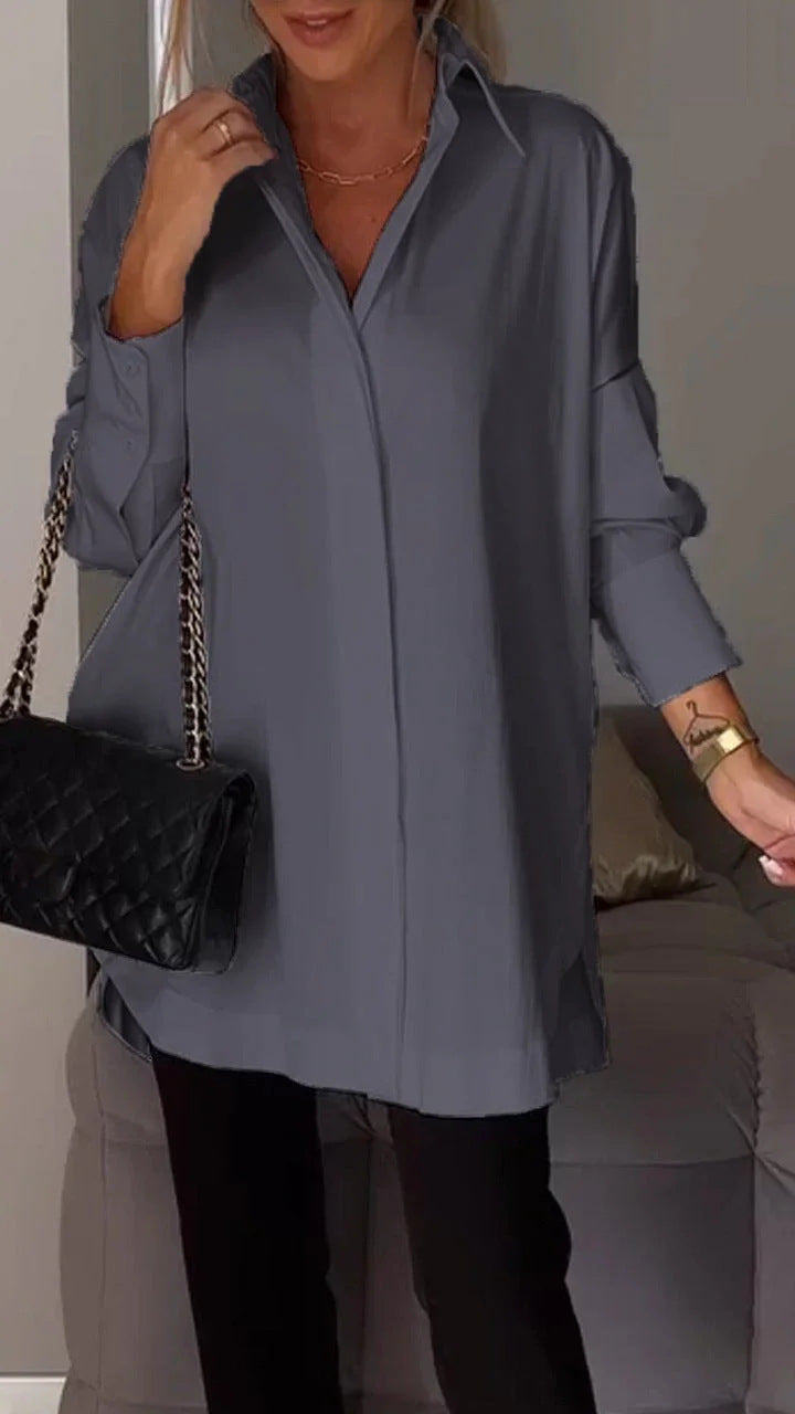 Oversized Lapel Button Shirt Dress | Auren