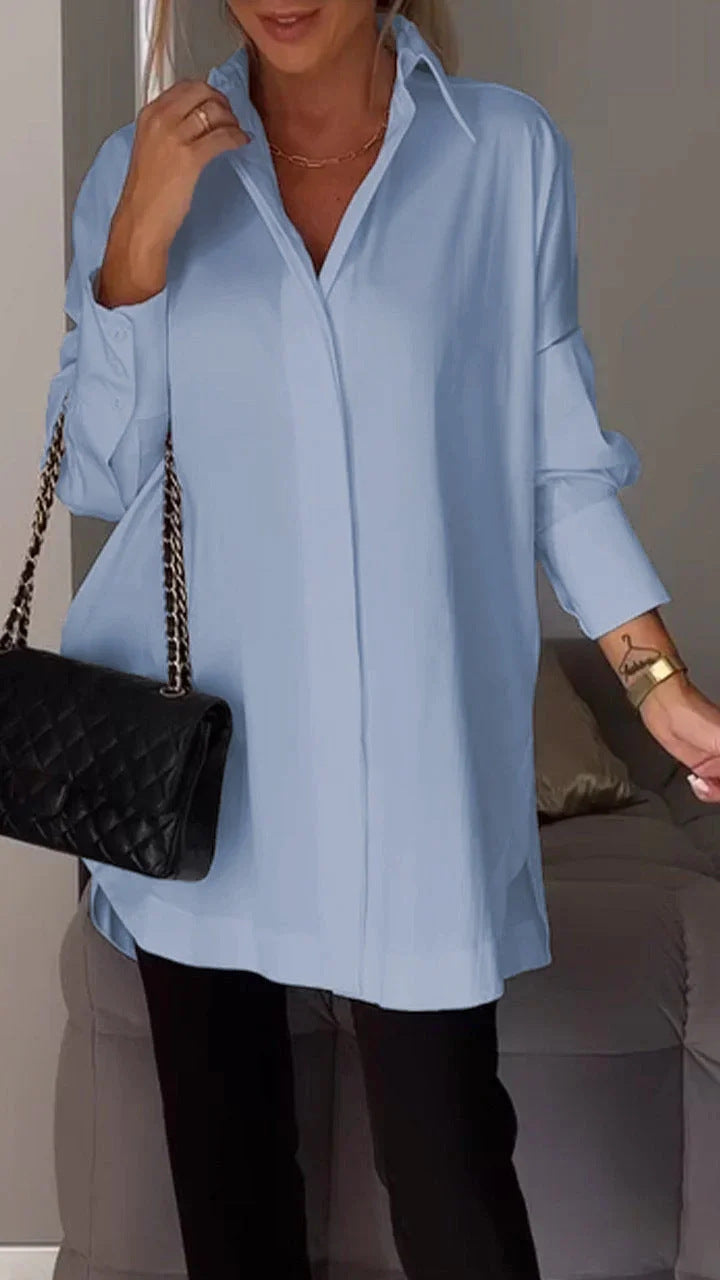 Oversized Lapel Button Shirt Dress | Auren