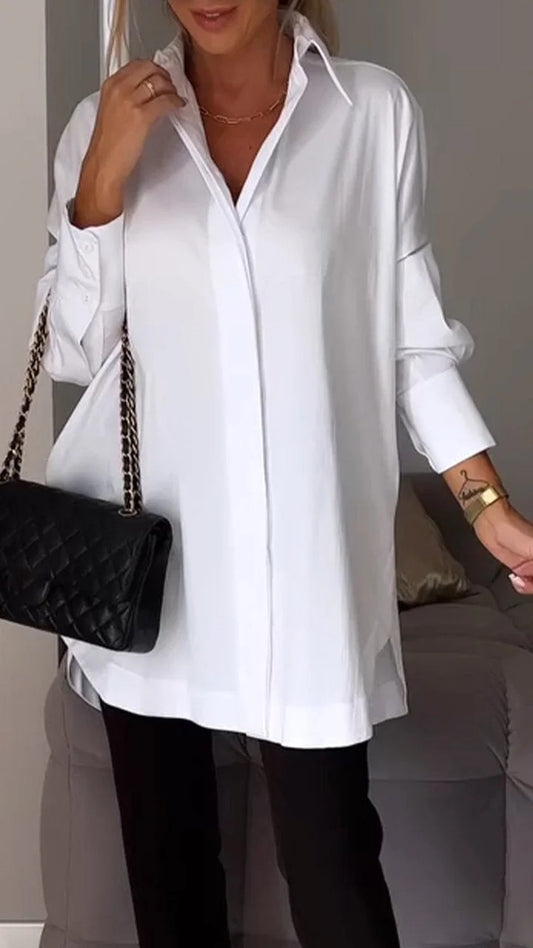 Oversized Lapel Button Shirt Dress | Auren